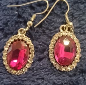 Pink Rhinestone Silver Dangle Earrings